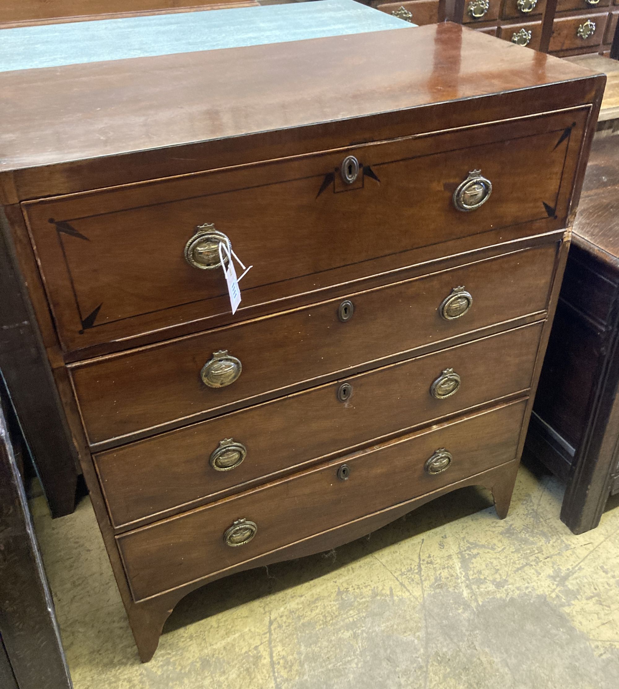 A Regency mahogany secretaire chest, width 90cm, depth 44cm, height 105cm